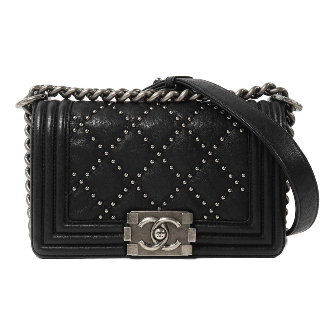 CHANEL Boy 20 black calfskin chain shoulder bag A67085 SHW: CHANEL Boy 20 black calfskin chain shoulder bag A67085 SHW CHANEL Boy 20 Chain Shoulder Bag in black calfskin (cowhide) leather. The bag features a chain shoulder strap and comes with a storage bag an