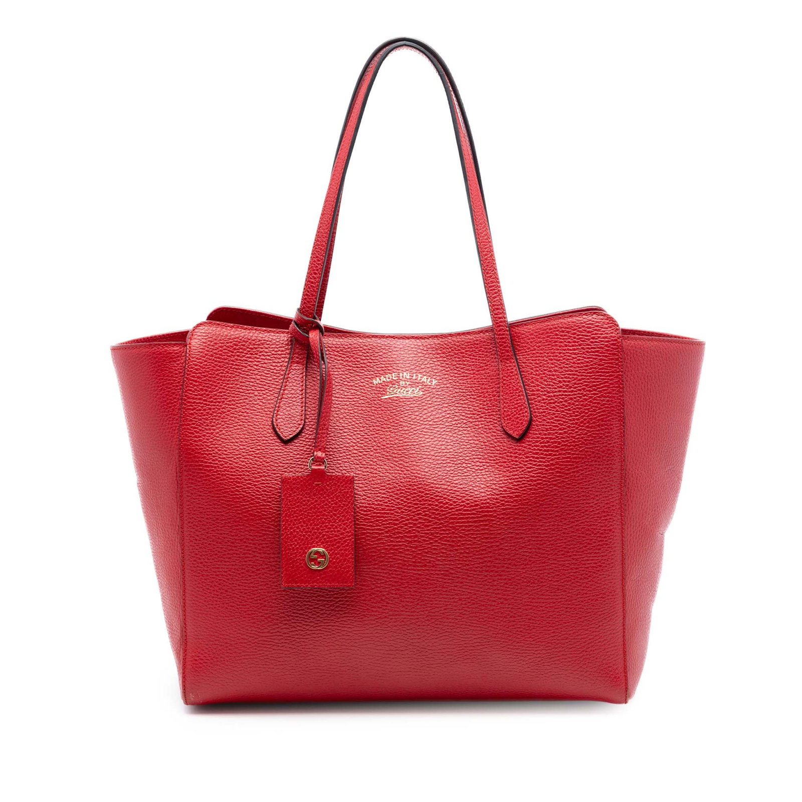 Gucci Swing Tote Medium Red Leather Shoulder Bag: Gucci Swing Tote Medium Red Leather Shoulder Bag This Gucci Medium Leather Swing Tote is crafted from red leather and features flat leather shoulder straps, an open top with magnetic closure, and inte