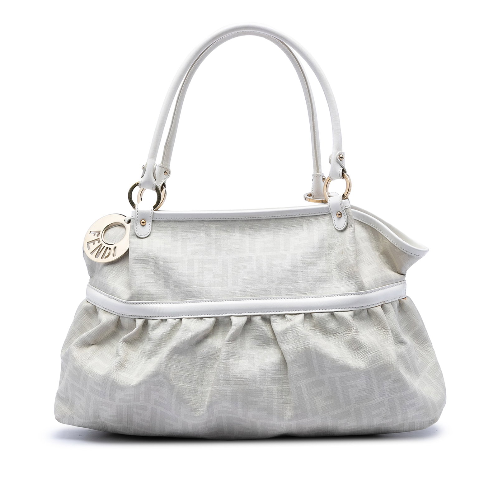 Fendi Chef Shoulder Bag Large Zucca Pattern Coated Canvas and Leather: Fendi Chef Shoulder Bag Large Zucca Pattern Coated Canvas and Leather This Fendi Large Zucca Chef Shoulder Bag features a coated canvas body with leather trim, rolled leather straps, an open top, and 