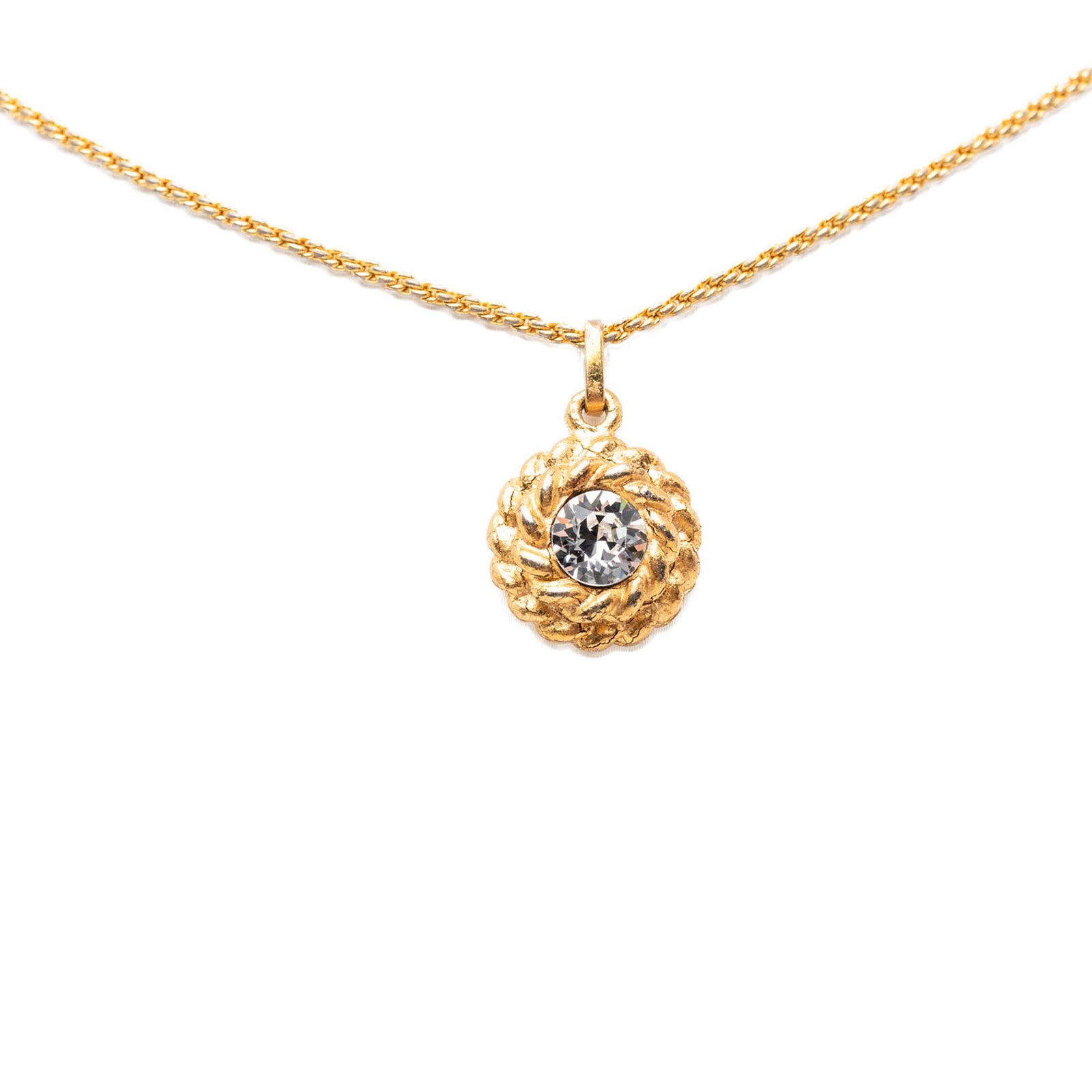 Chanel round pendant necklace gold tone metal with crystals (1 of 6)