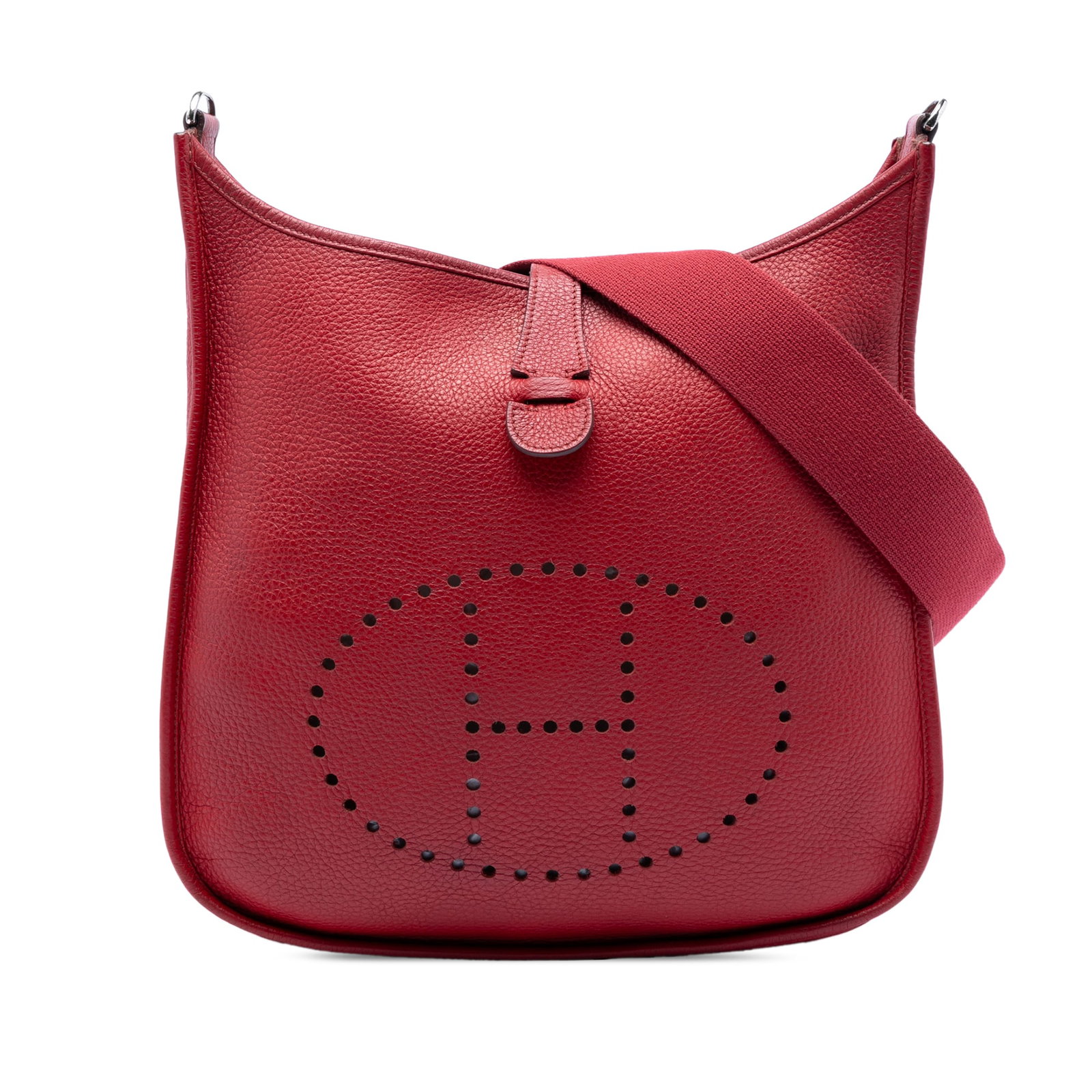 Hermes Evelyne III 33 Rouge Grenat Clemence Leather Shoulder Bag: Hermes Evelyne III 33 Rouge Grenat Clemence Leather Shoulder Bag The Hermes Clemence Evelyne III 33 is crafted from Clemence leather in Rouge Grenat and features a removable and adjustable flat canvas