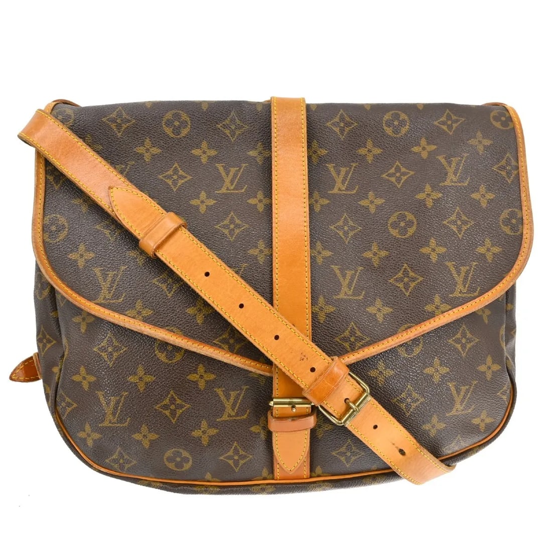 Louis Vuitton Saumur Unisex Brown Canvas Shoulder Bag: Louis Vuitton Saumur Unisex Brown Canvas Shoulder Bag Louis Vuitton Saumur in brown canvas with a unisex design. This piece is in good overall condition, with scuffs and scratches on the exterior leat