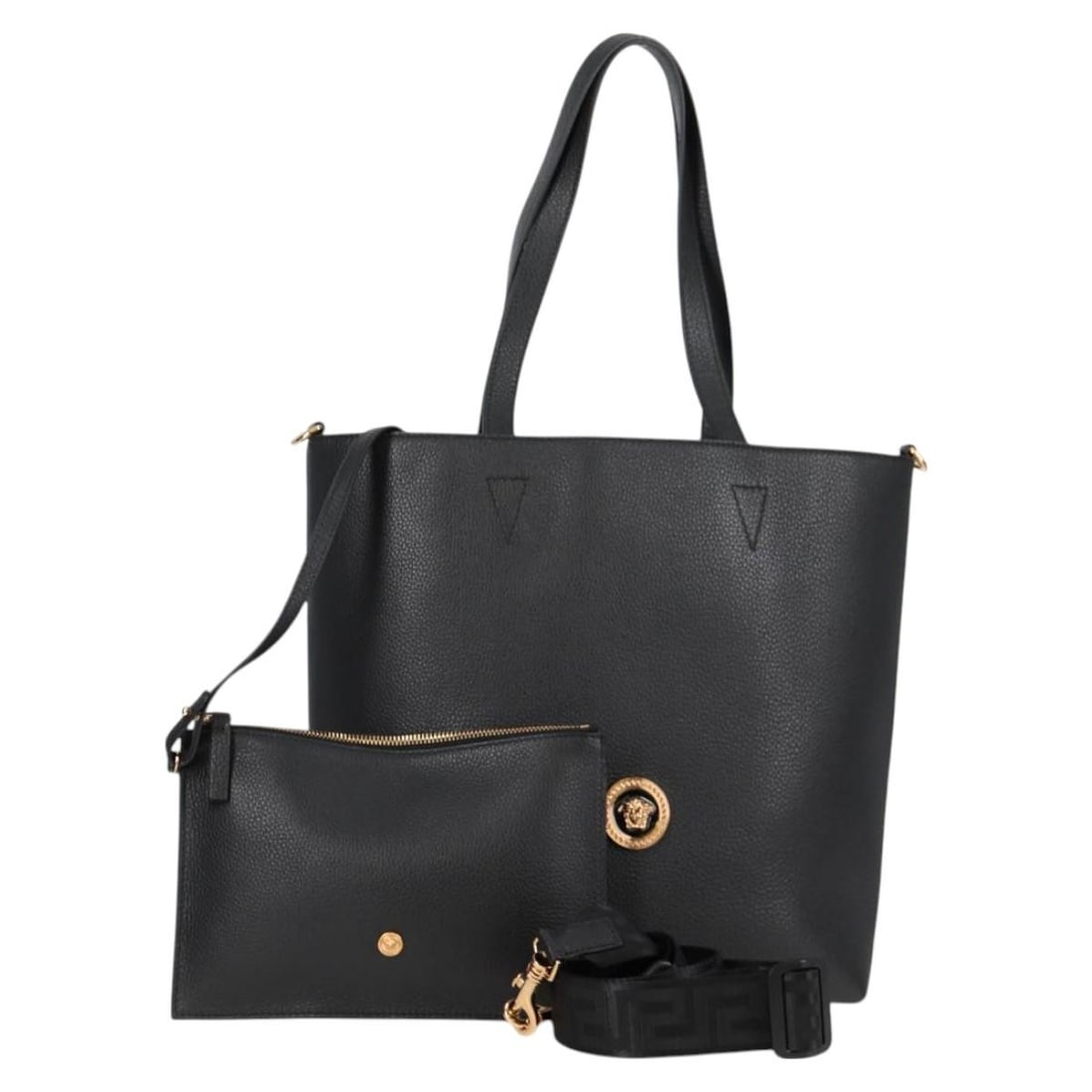 Versace 2way Leather Tote Bag Black Gold with Strap Pouch (1 of 18)
