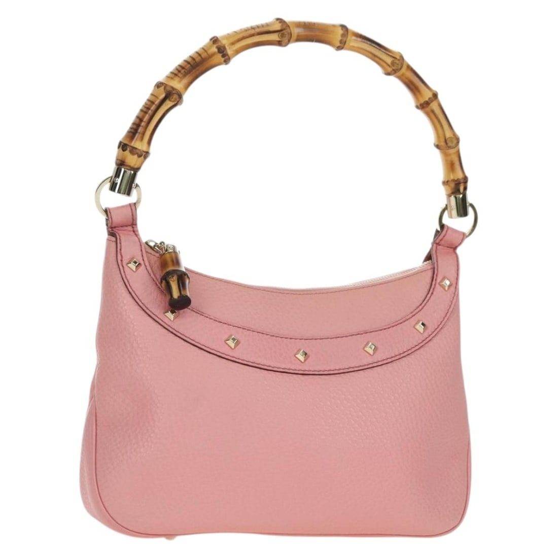 Gucci Bamboo Studs Pink Gold Leather Shoulder Bag 137378: Gucci Bamboo Studs Pink Gold Leather Shoulder Bag 137378 This GUCCI Bamboo Studs Shoulder Bag features a stylish pink and gold leather exterior with GG canvas accents. Designed for women, the bag offe