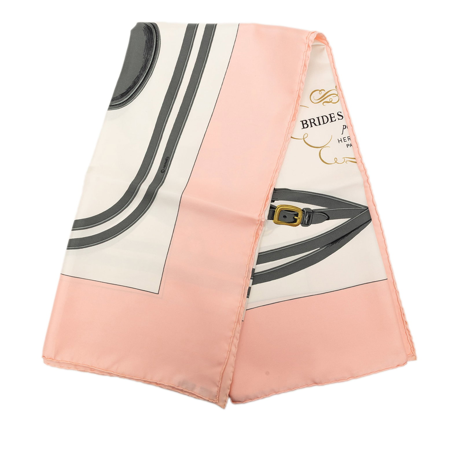 Hermes Brides de Gala 90 Silk Scarf Pink France: Hermes Brides de Gala 90 Silk Scarf Pink France Hermes Brides de Gala Silk Scarf 90 in pink, featuring a printed design on 100% silk. Made in France, this accessory measures 90.50 cm in length and 88.