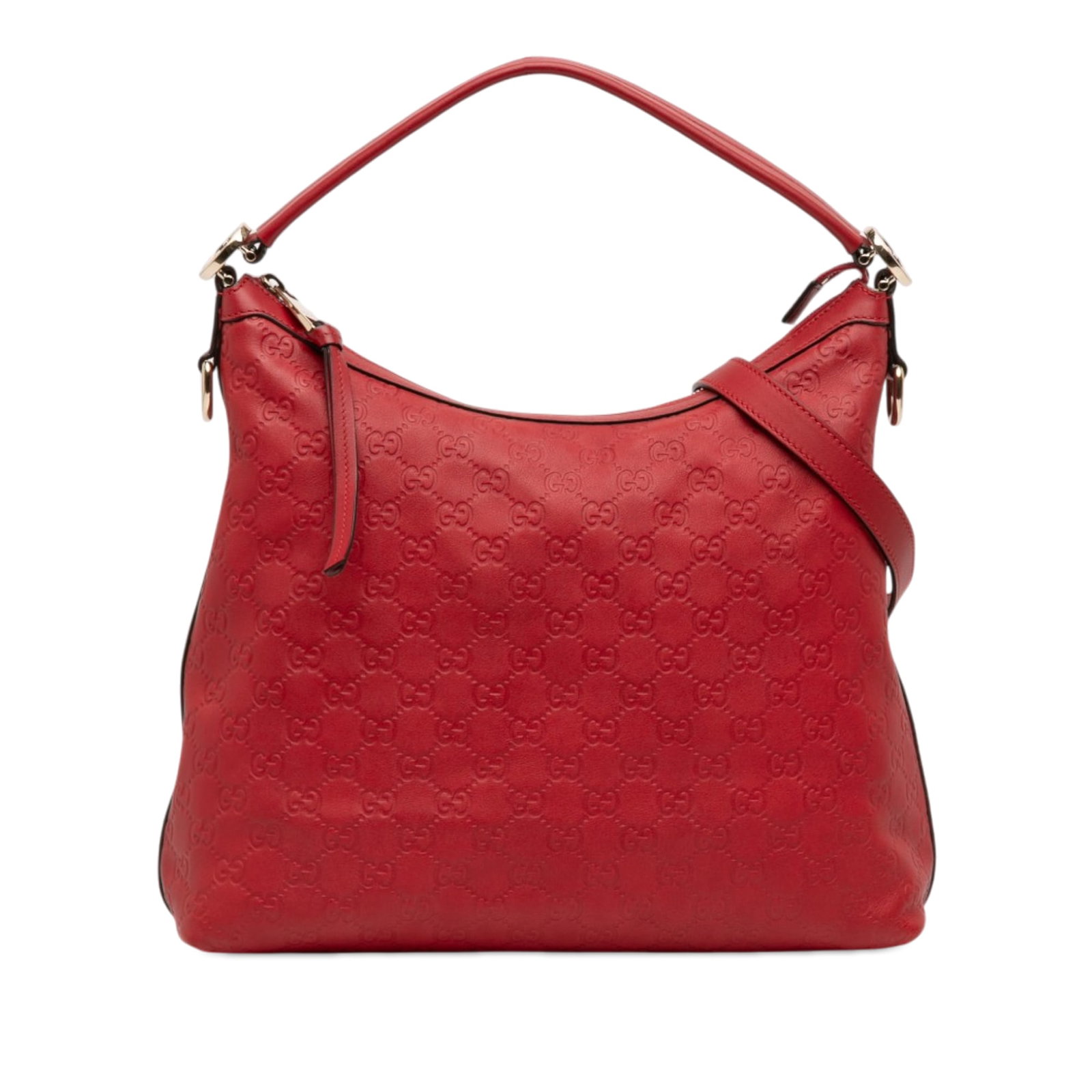 Gucci red embossed leather hobo bag Miss GG: Gucci red embossed leather hobo bag Miss GG This Small Guccissima Miss GG Hobo features Gucci's signature embossed leather in a rich red color. The bag is designed with a flat leather handle, a detach