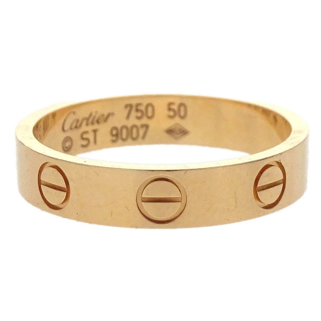 Cartier Love Mini Ring Au750 Rose Gold Size 50: Cartier Love Mini Ring Au750 Rose Gold Size 50 Vintage Cartier Mini Love ring in rose gold with the iconic minimalist design and no main stone. This piece is marked Au750 and is presented in very good
