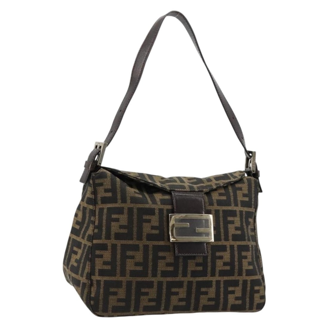 Fendi Mamma Baguette Shoulder Bag Zucca Canvas Black Brown: Fendi Mamma Baguette Shoulder Bag Zucca Canvas Black Brown Fendi Mamma Baguette shoulder bag in Zucca canvas with a black and brown colorway. Made in Italy, this women's bag features a shoulder strap 