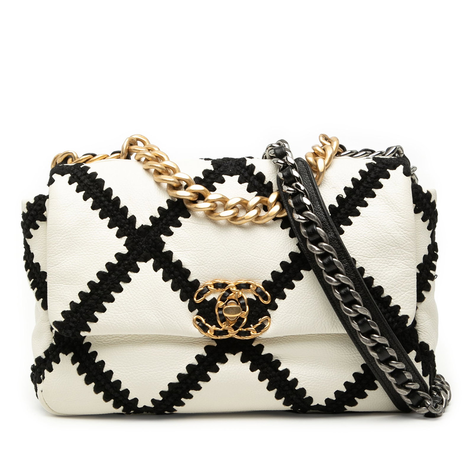 Chanel 19 Flap Medium White Calfskin Crochet Shoulder Bag (1 of 8)