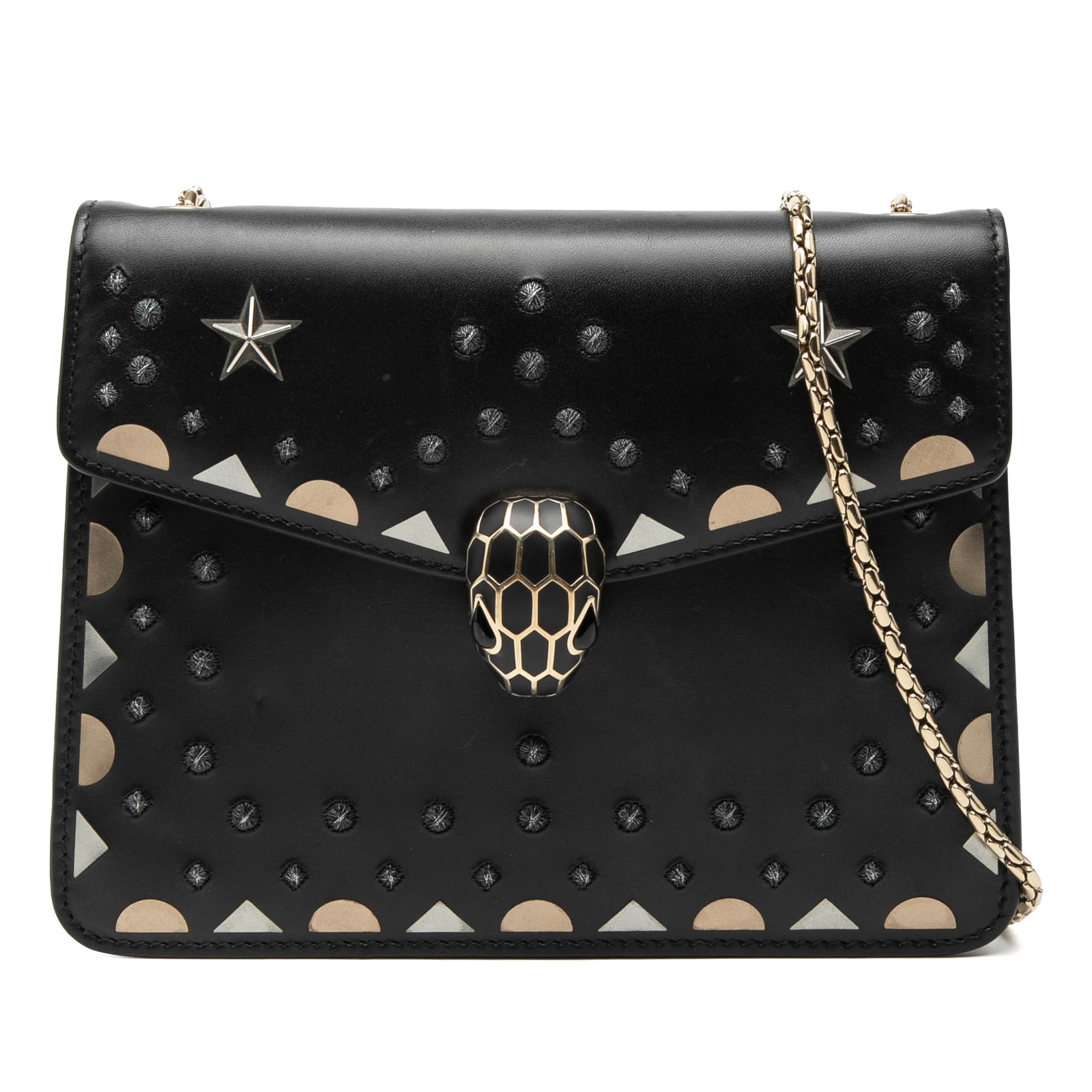 Bvlgari Serpenti Forever Black Studded Laser Cut Leather Small Crossbody Bag (1 of 8)