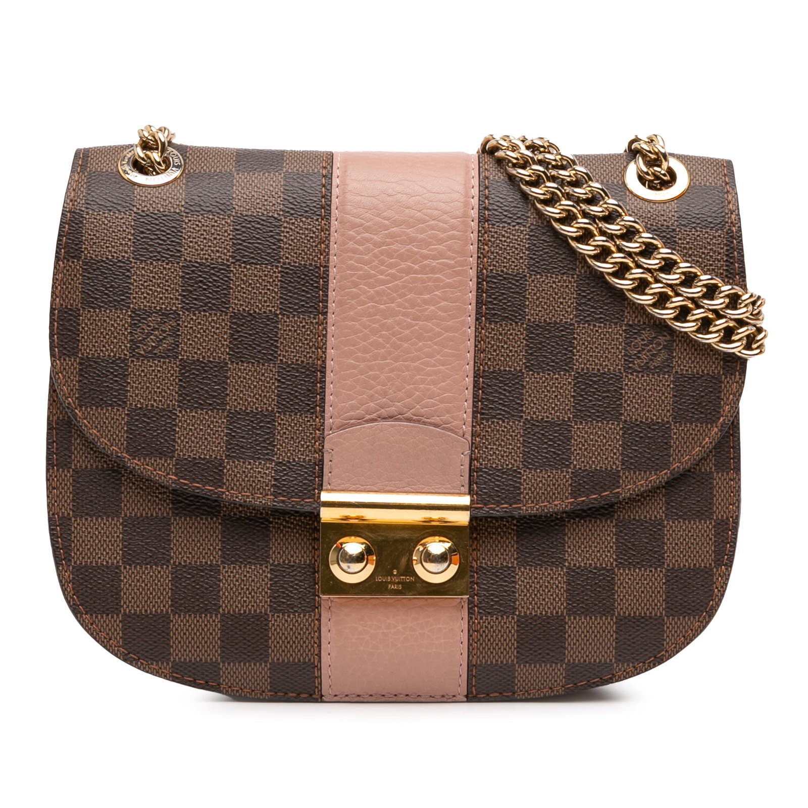 Louis Vuitton Damier Ebene Wight Leather Chain Shoulder Bag: Louis Vuitton Damier Ebene Wight Leather Chain Shoulder Bag This Louis Vuitton Damier Ebene Cuir Taurillon Wight bag showcases a damier ebene canvas body with leather detailing, complemented by chain 