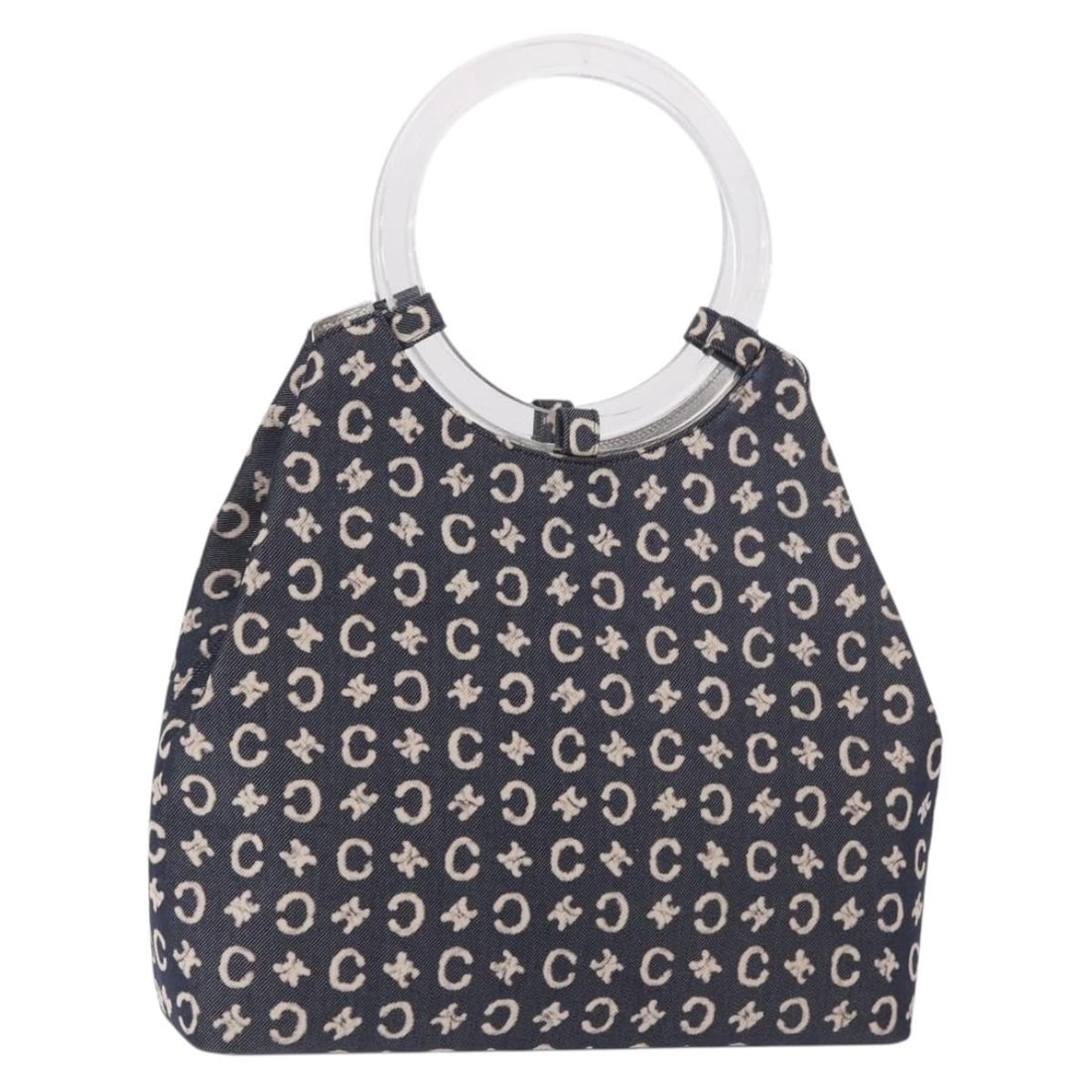CELINE C Macadam Navy Canvas Handbag with Dust Bag: CELINE C Macadam Navy Canvas Handbag with Dust Bag Authentic CELINE C Macadam canvas hand bag in navy with a matching canvas exterior and included dust bag. Made in Italy, this women's handbag shows r