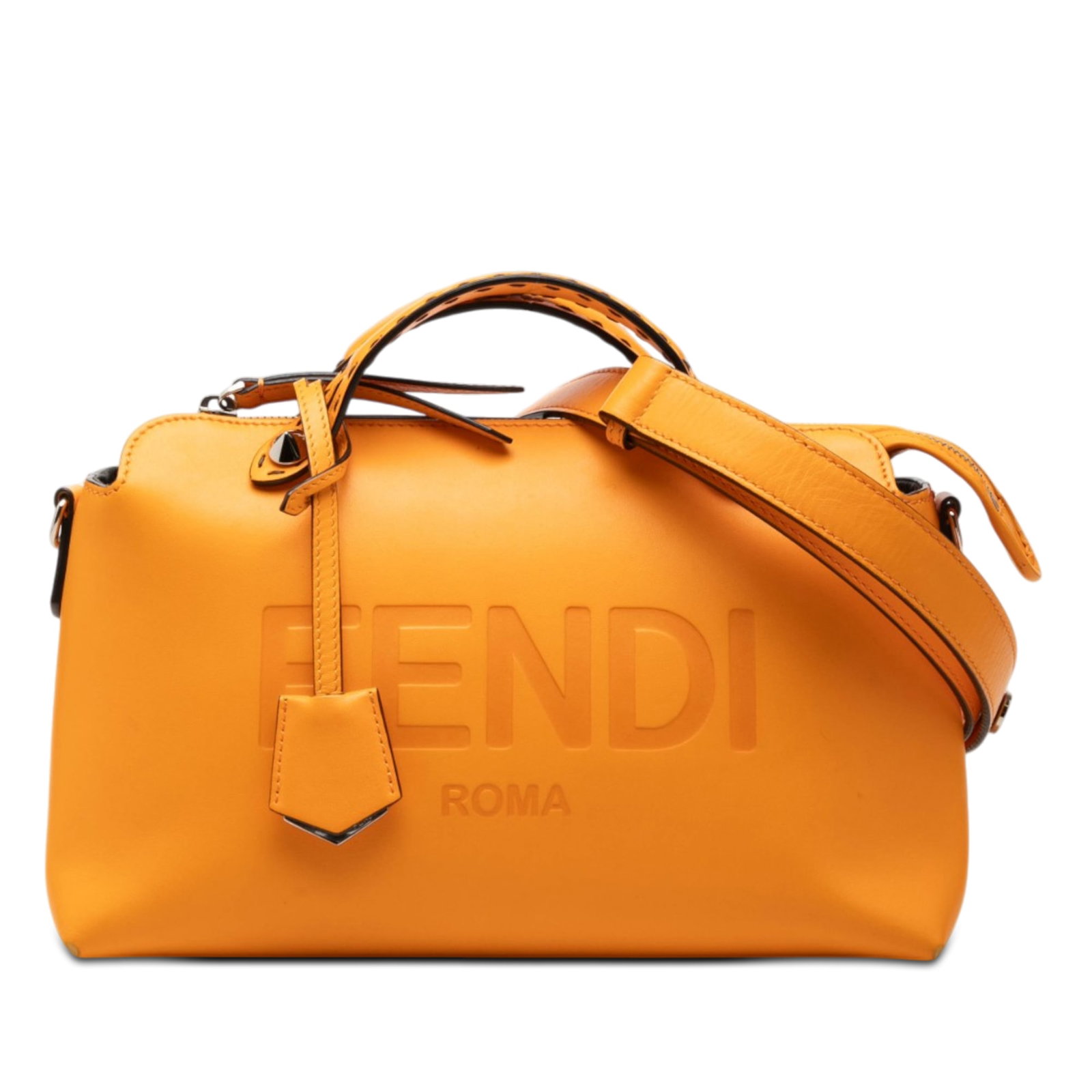 Fendi By The Way Medium Leather Satchel Orange: Fendi By The Way Medium Leather Satchel Orange Fendi Medium Leather By The Way Satchel in orange leather, made in Italy. This bag features flat handles, a detachable flat leather strap, a top zip clos