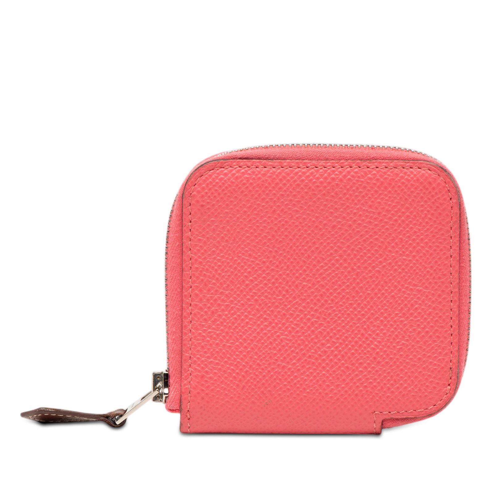 Rose Azalee Epsom Leather Compact Wallet by Hermes: Rose Azalee Epsom Leather Compact Wallet by Hermes This compact wallet features an Epsom leather exterior in Rose Azalee pink and a zip-around closure. The item shows signs of wear on the exterior bac