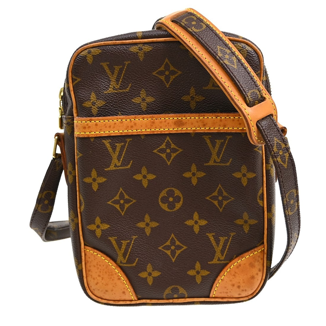 Louis Vuitton Danube Monogram Crossbody Bag M45266 Brown: Louis Vuitton Danube Monogram Crossbody Bag M45266 Brown Louis Vuitton Danube shoulder bag in Monogram canvas and leather, made in France. This medium crossbody style features a zip closure, adjustabl