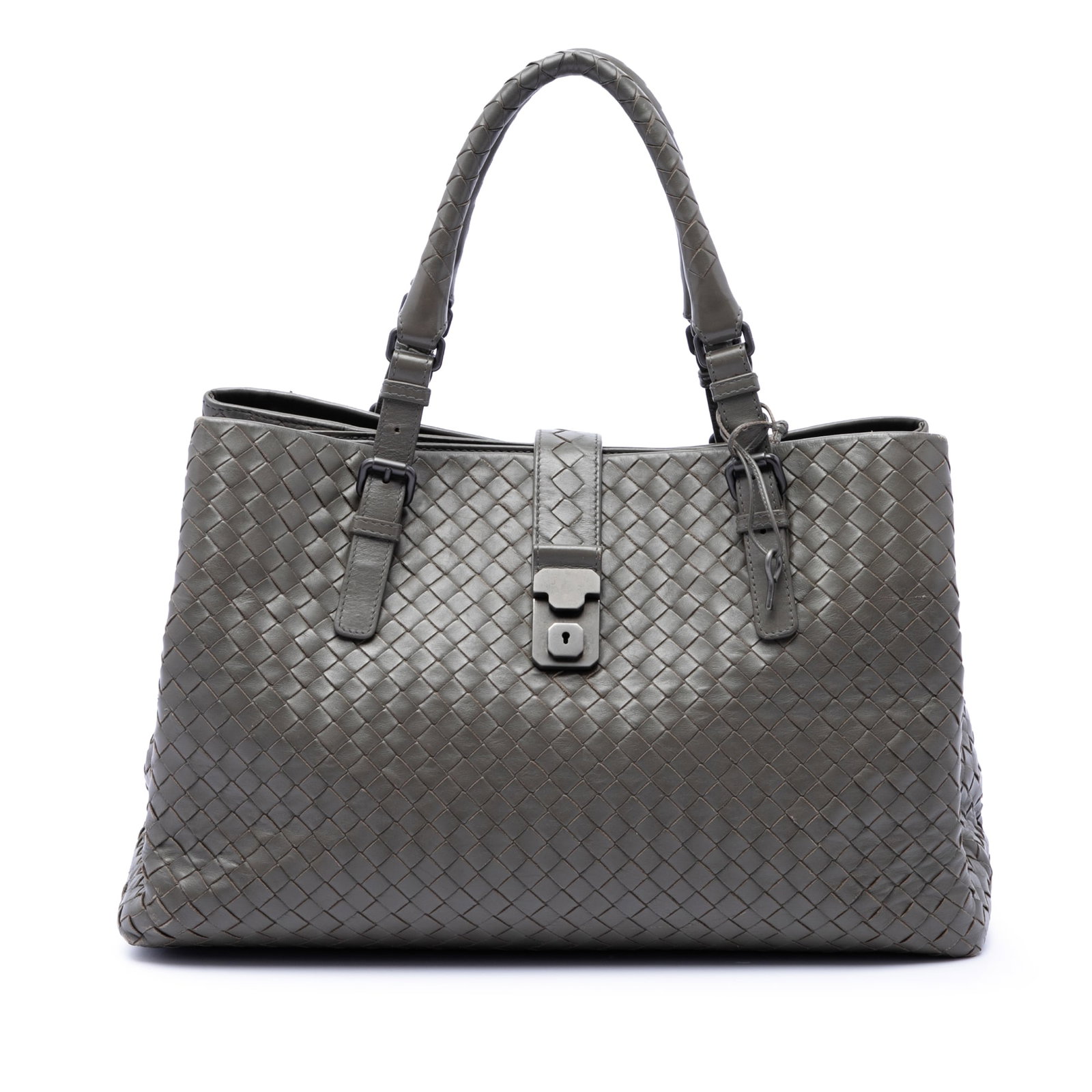 Bottega Veneta Roma Medium Tote in Gray Intrecciato Nappa Leather (1 of 6)