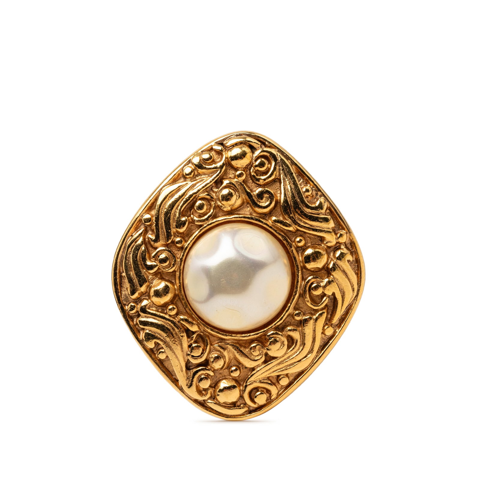 Chanel Costume Brooch in Gold Plated Metal with Faux Baroque Pearl (1 of 3)