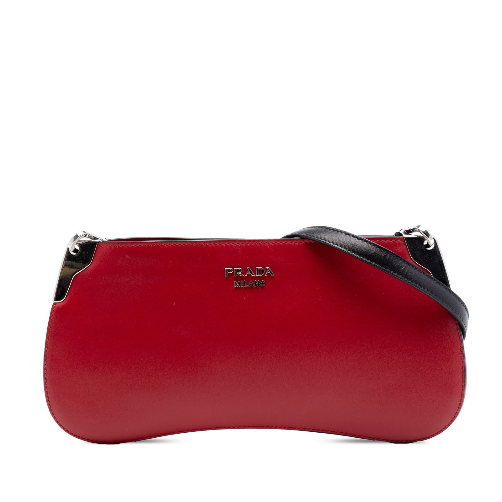 Prada Sidonie red calf leather crossbody bag: Prada Sidonie red calf leather crossbody bag This Prada City Calf Sidonie Crossbody features a refined red calf leather body with a detachable and adjustable flat leather strap. The bag is designed wi