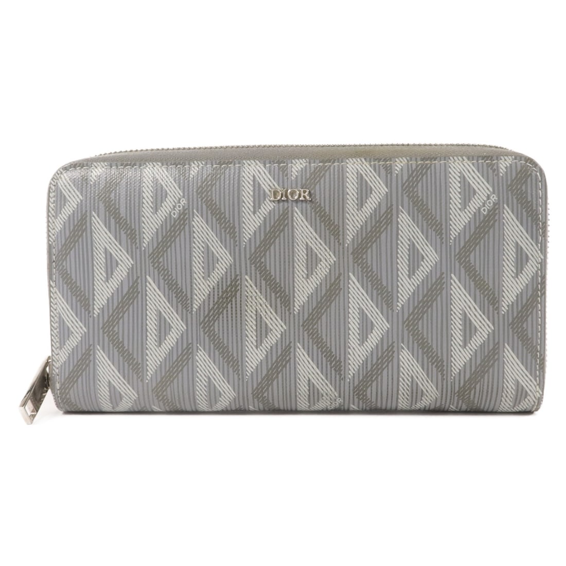 Dior 2ESBC252DCO_H42E CD Long Zip Wallet Gray Coated Canvas: Dior 2ESBC252DCO_H42E CD Long Zip Wallet Gray Coated Canvas A Christian Dior long zip wallet in gray PVC coated canvas with silver-tone hardware. It features two wallet compartments, two open pockets,