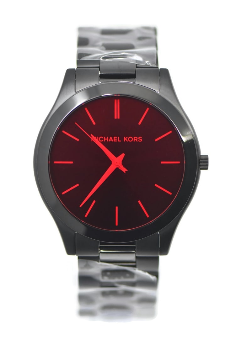 Michael Kors Slim Runway MK8734 Men's Stainless Steel Wristwatch with Box: Michael Kors Slim Runway MK8734 Men's Stainless Steel Wristwatch with Box This pre-owned Michael Kors Slim Runway wristwatch features a stainless steel case and comes with its original box and papers.