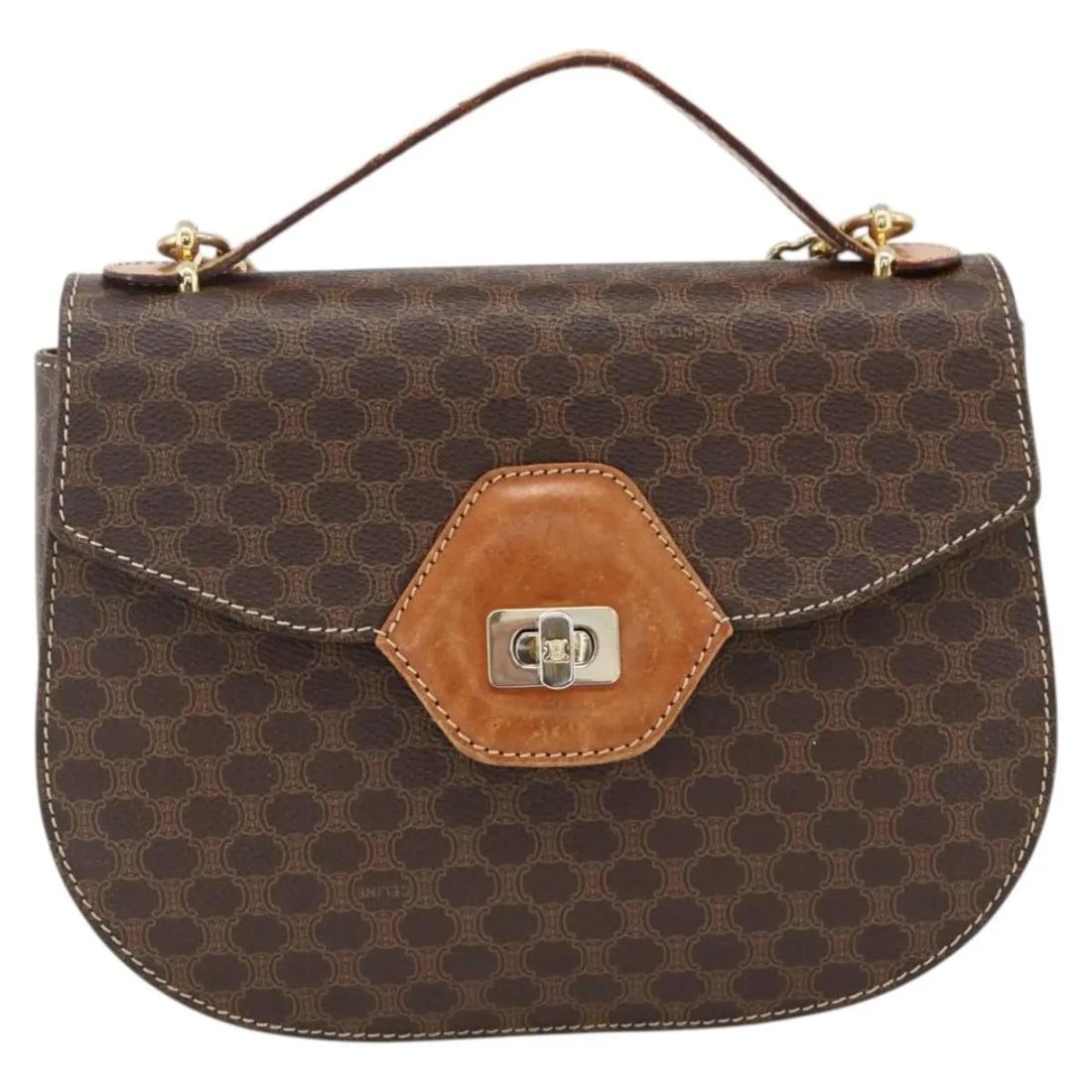 Celine Vintage Macadam Brown Canvas Leather Handbag (1 of 18)