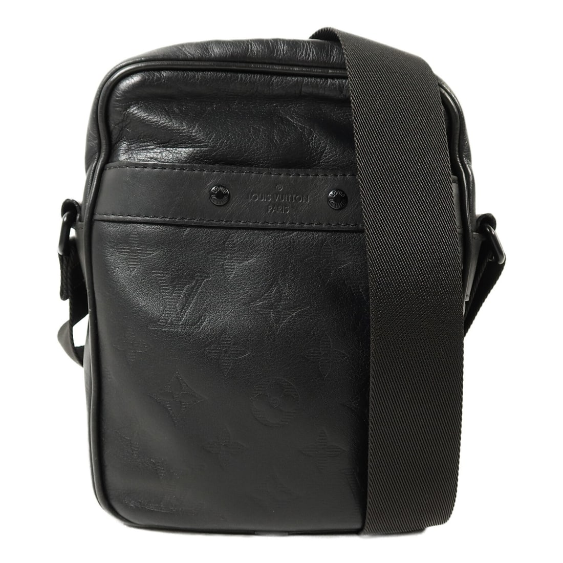 Louis Vuitton M43681 Danube PM Monogram Shadow Black Shoulder Bag: Louis Vuitton M43681 Danube PM Monogram Shadow Black Shoulder Bag Louis Vuitton Danube PM shoulder bag in black Monogram Shadow, model M43681. Made in France, this men's regular-size bag features a sh