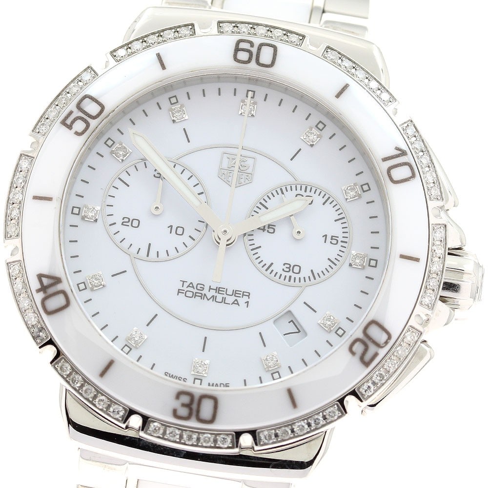 TAG Heuer Formula 1 CAH1213.BA0863 Mens Quartz Chronograph Diamond Watch: TAG Heuer Formula 1 CAH1213.BA0863 Mens Quartz Chronograph Diamond Watch TAG Heuer Formula 1 Chronograph men's wristwatch, reference CAH1213.BA0863, with a white dial and quartz movement. It features 