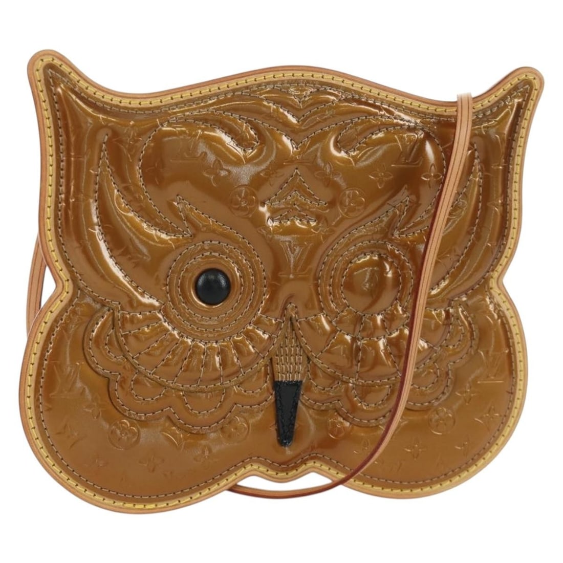 Louis Vuitton M92268 Vernis Pochette Owl Shoulder Bag Bronze Patent Leather: Louis Vuitton M92268 Vernis Pochette Owl Shoulder Bag Bronze Patent Leather Louis Vuitton Vernis Comte De Feu Pochette Owl Bag in bronze patent leather. This shoulder bag is made in France and include