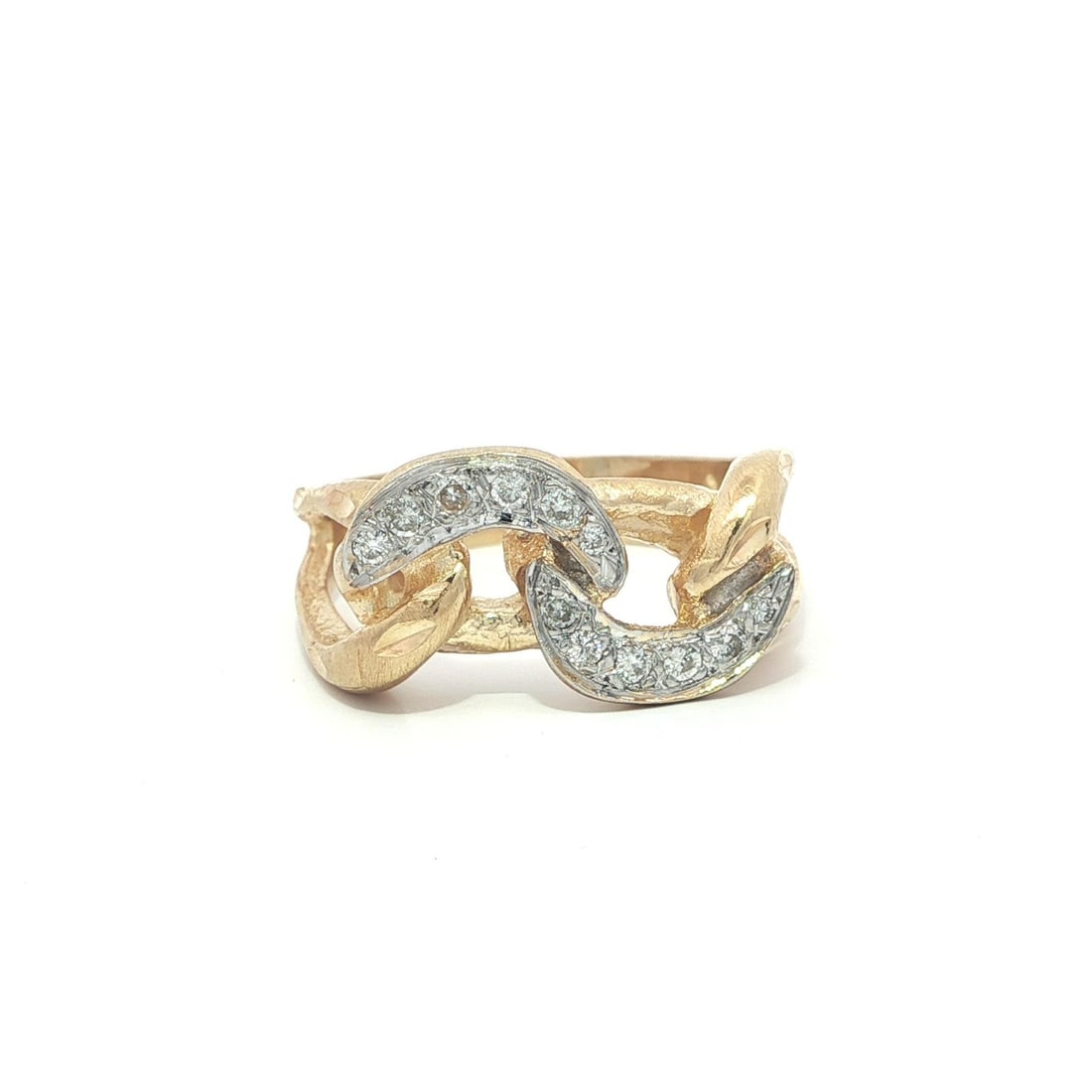 Hand Etched 14k Gold Diamond Pave Curb Link Band Ring Size 10.5 (1 of 13)