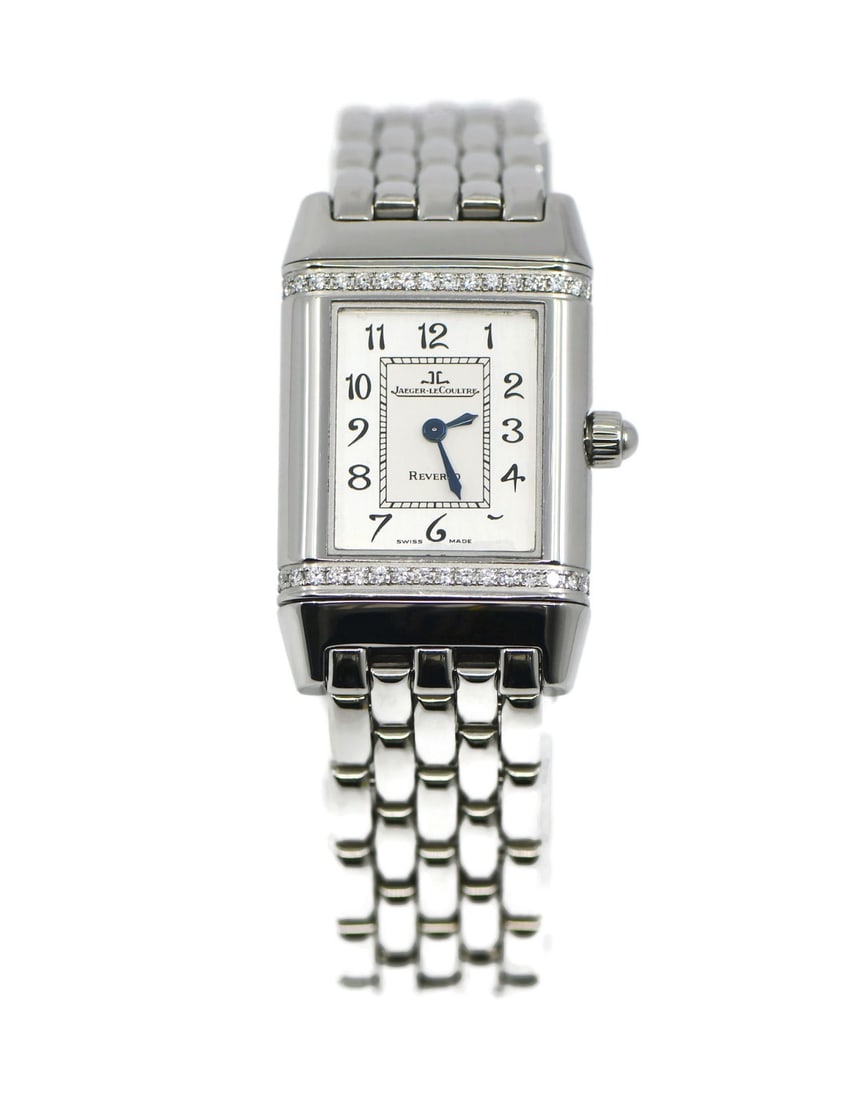 Jaeger-LeCoultre Reverso Florale women's quartz steel diamond watch Q2658120: Jaeger-LeCoultre Reverso Florale women's quartz steel diamond watch Q2658120 Jaeger-LeCoultre Florale Reverso diamond wristwatch in stainless steel with a silver dial and analog display. This women's 
