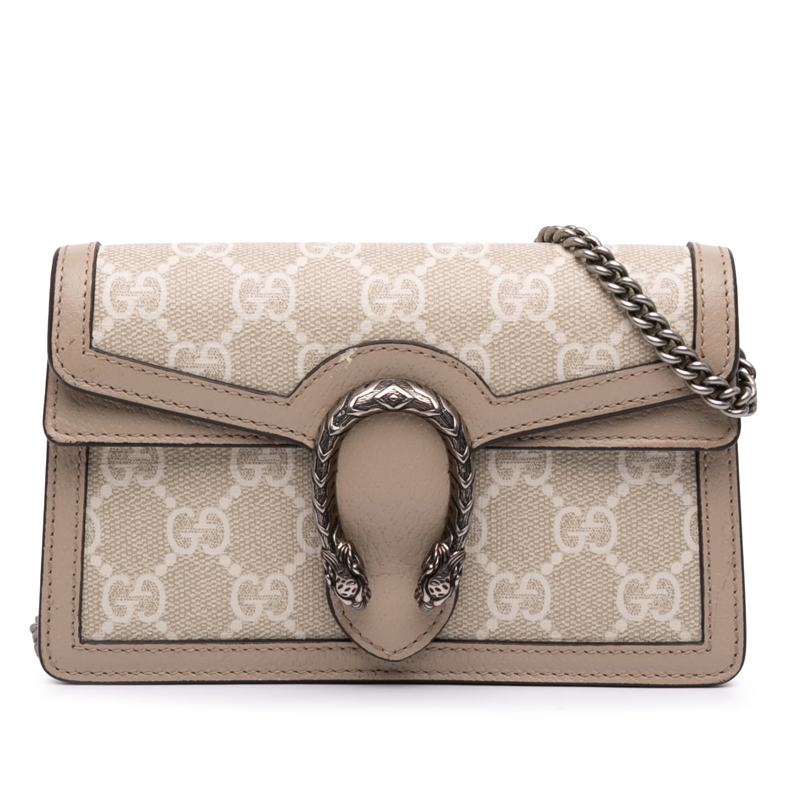 Gucci Dionysus Mini GG Supreme Crossbody Bag Beige: Gucci Dionysus Mini GG Supreme Crossbody Bag Beige Gucci Mini GG Supreme Dionysus Crossbody bag in beige, made in Italy. It features a coated canvas body with leather trim, a chain link shoulder strap