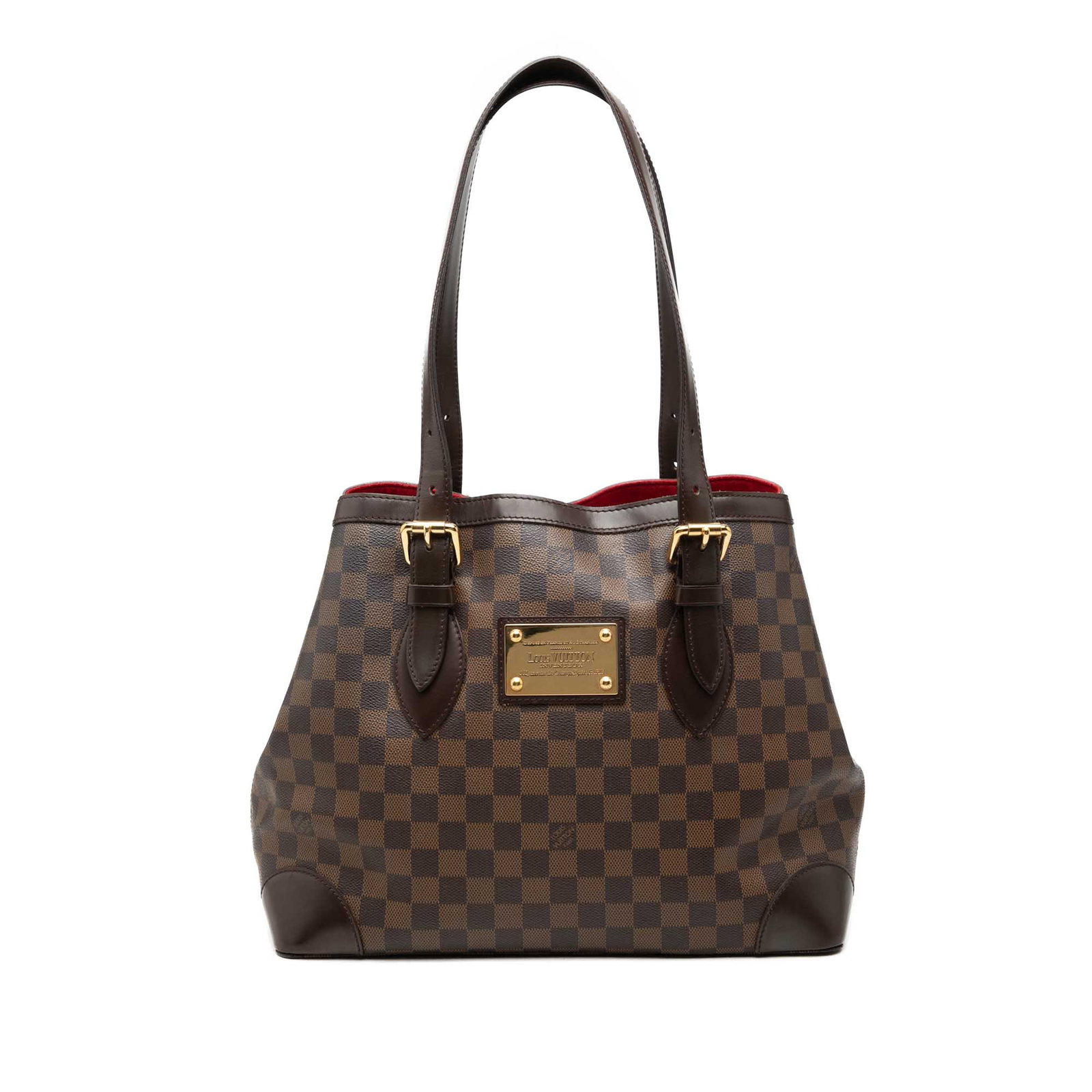 Louis Vuitton Hampstead MM Damier Ebene Brown Handbag: Louis Vuitton Hampstead MM Damier Ebene Brown Handbag Louis Vuitton Hampstead MM bag in Damier Ebene canvas with leather trim and flat leather handles. It features an open top and an interior with zip