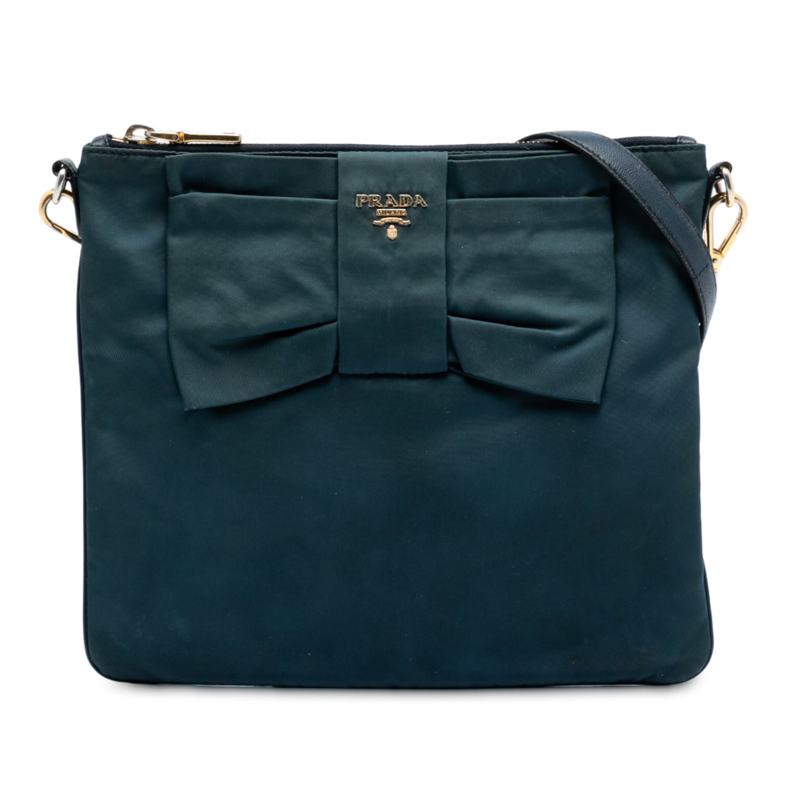 Prada Tessuto Fiocco Blue Nylon Bow Crossbody Bag with Leather Strap (1 of 6)