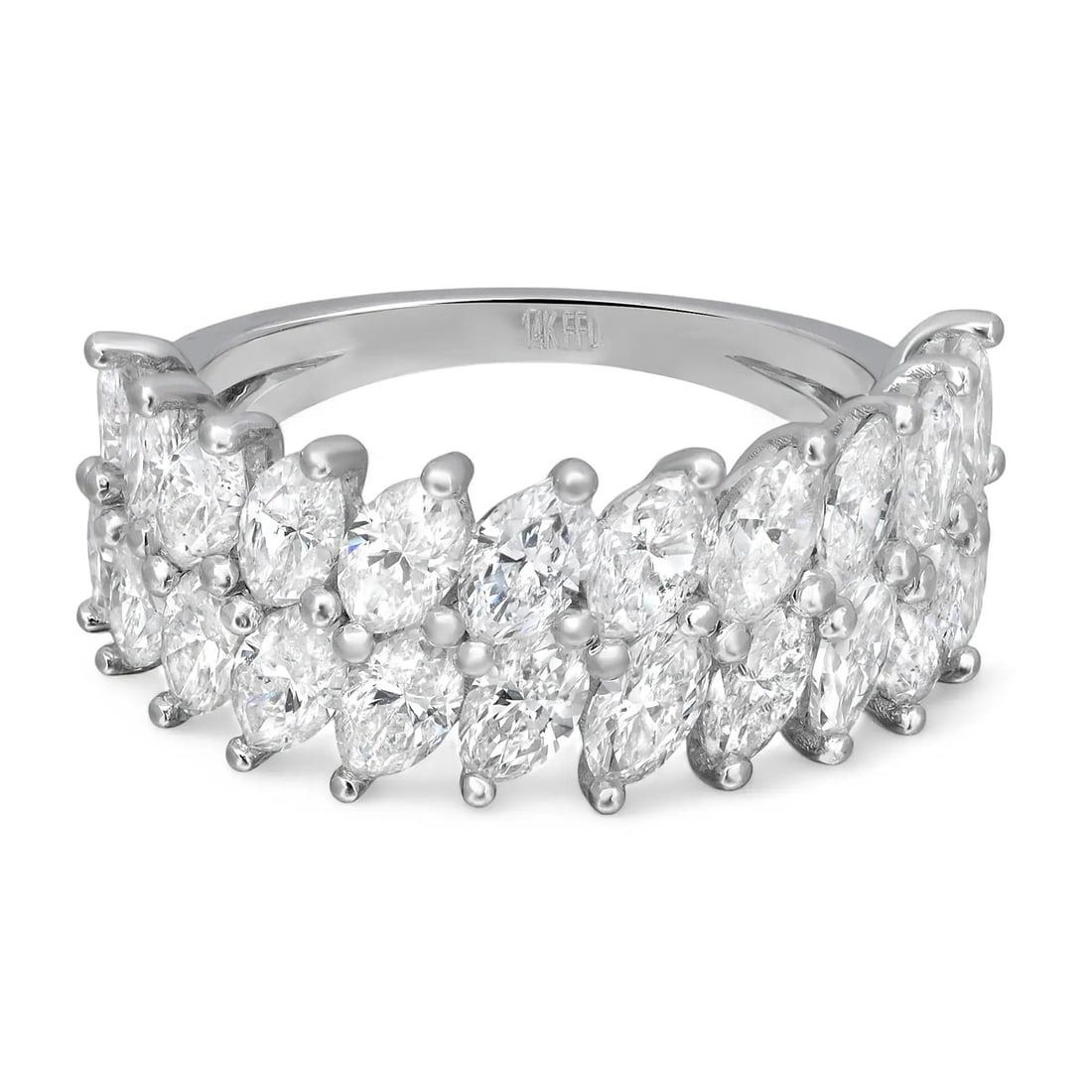 Rachel Koen 14K White Gold Double Row Marquise Diamond Band Ring 3.25Cttw Size 7: Rachel Koen 14K White Gold Double Row Marquise Diamond Band Ring 3.25Cttw Size 7 This exquisite double row marquise diamond band ring is crafted in luxurious 14K white gold, showcasing a total carat w