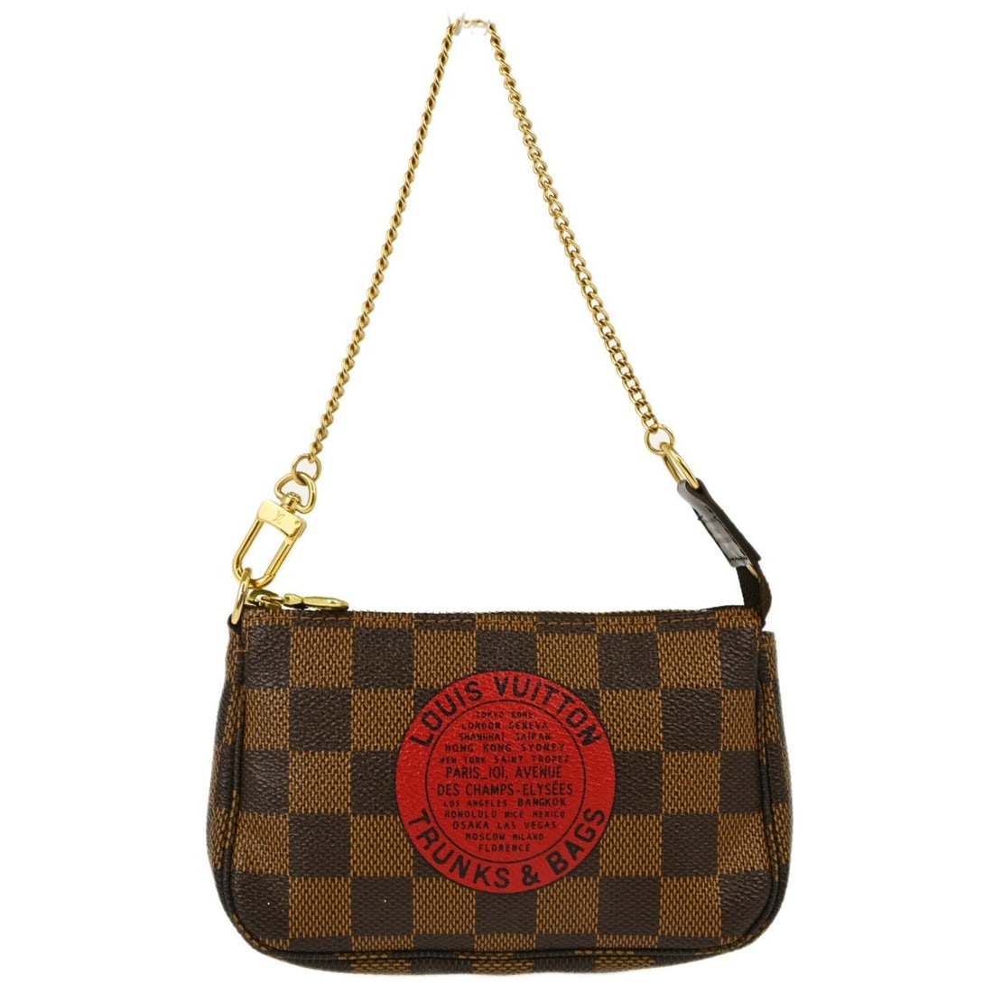 Louis Vuitton Mini Pochette Accessoires Damier Ebene Brown Handbag N58011: Louis Vuitton Mini Pochette Accessoires Damier Ebene Brown Handbag N58011 Louis Vuitton Mini Pochette Accessoires in Damier Ebene with a compact handbag silhouette and chain strap. This women's pouch-