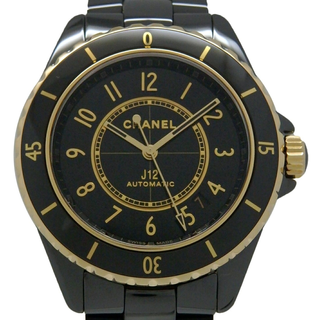 Chanel J12 H9541 mens automatic wristwatch black dial 38mm: Chanel J12 H9541 mens automatic wristwatch black dial 38mm Pre-owned Chanel J12 men's wristwatch, model H9541, with a black dial and automatic movement. It features a 38 mm case made from ceramic and 