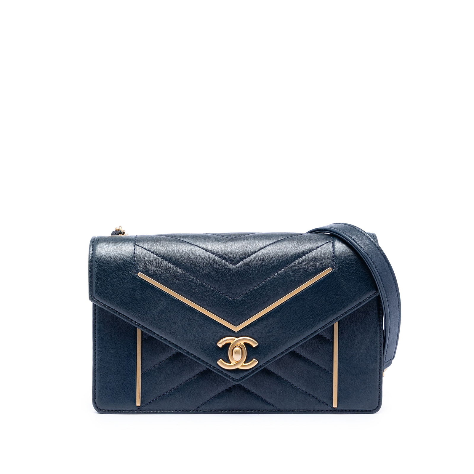 Chanel Small Reversed Chevron Flap Crossbody Blue Lambskin (1 of 6)