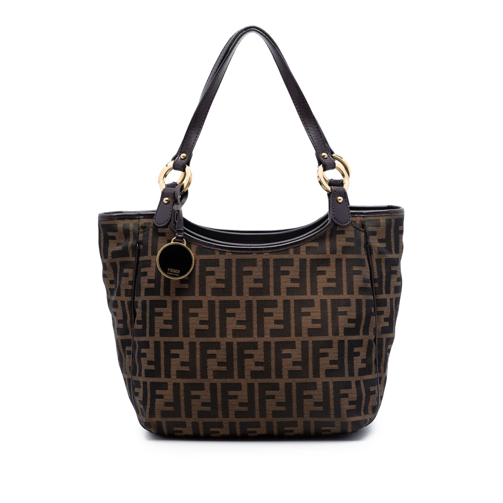Fendi Zucca Chef Tote Brown Canvas Bag: Fendi Zucca Chef Tote Brown Canvas Bag Fendi Zucca Canvas Chef Tote in brown canvas with leather trim and flat leather straps. The bag features a top zip closure and an interior slip pocket. Made in I
