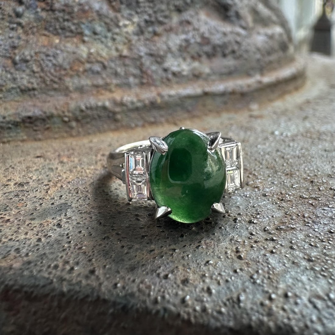 GIA Burma A Jade Platinum Cocktail Ring with 4 Diamonds (1 of 15)