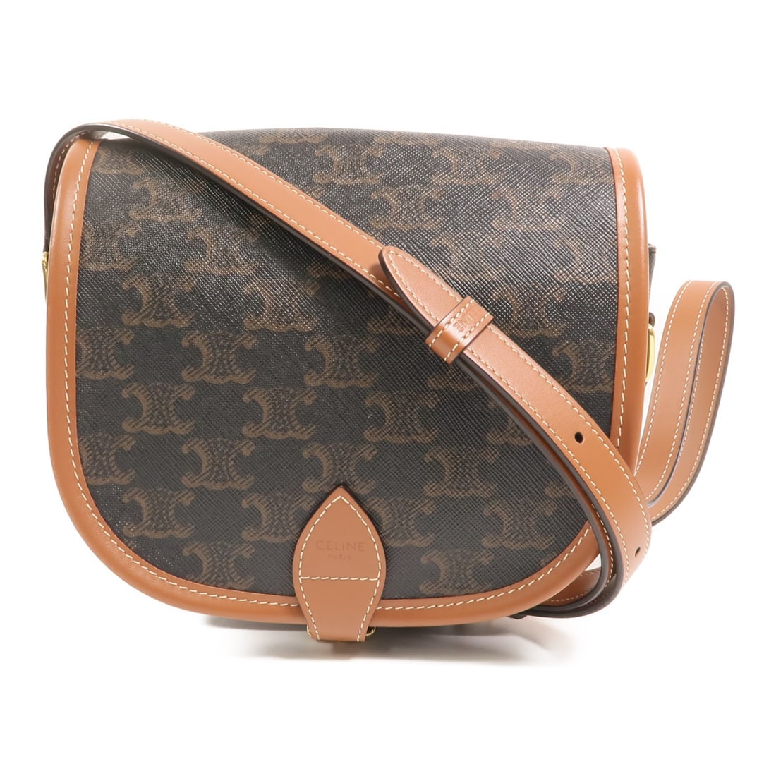 CELINE Folco Brown Coated Canvas Shoulder Bag Gold Tone Hardware (1 of 15)