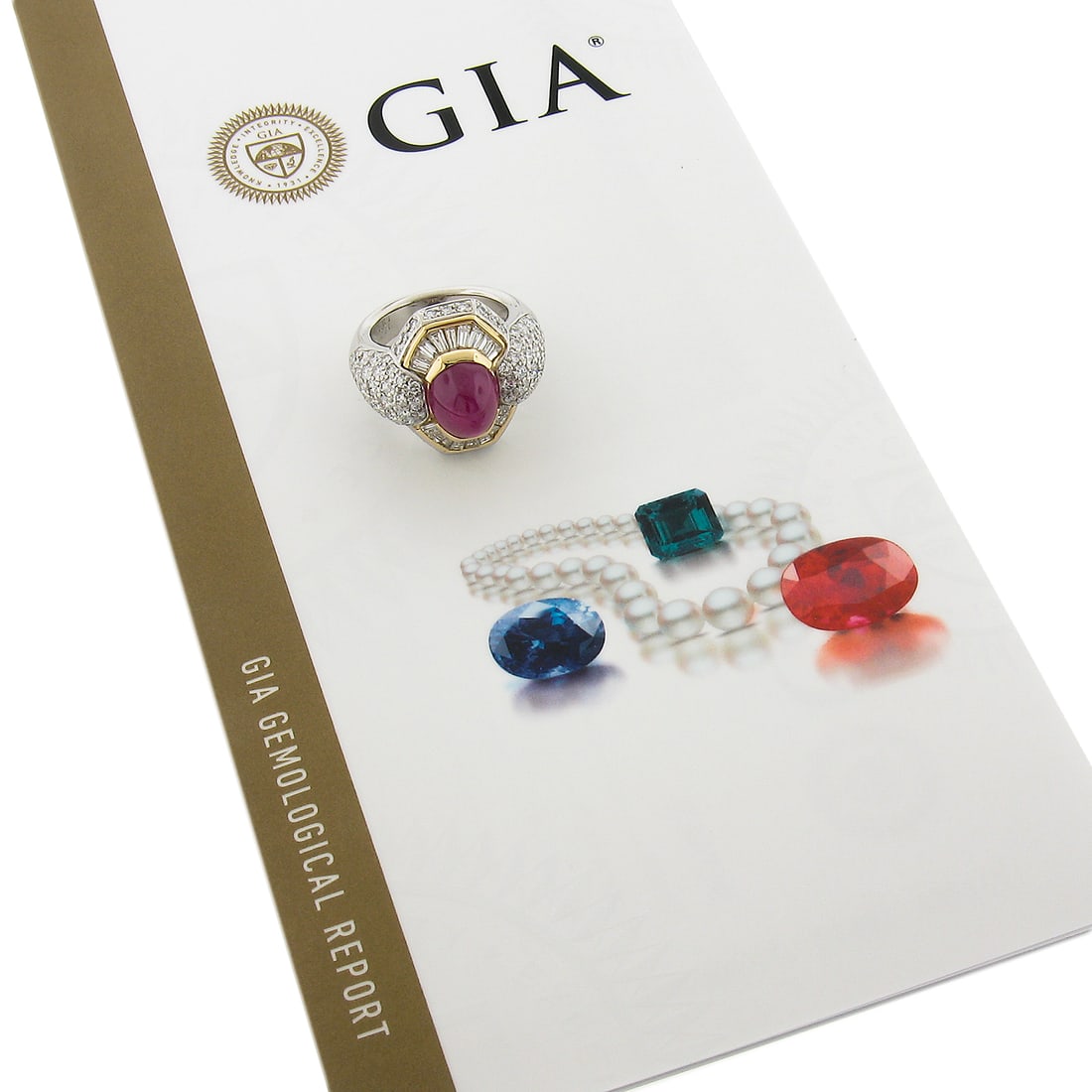 GIA Certified 18K Gold Platinum Ruby Diamond Halo Cocktail Ring (1 of 10)