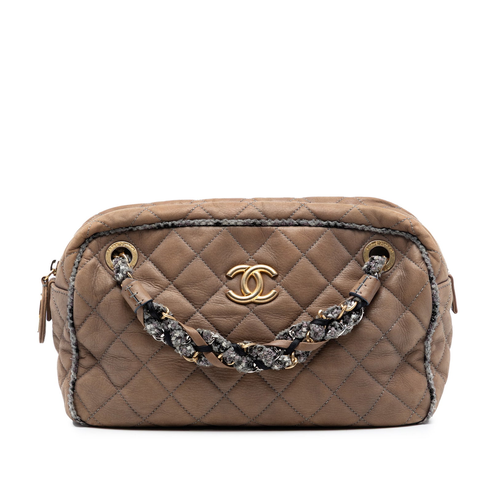 Chanel Iridescent Quilted Calfskin and Tweed Bowler Shoulder Bag (1 of 7)