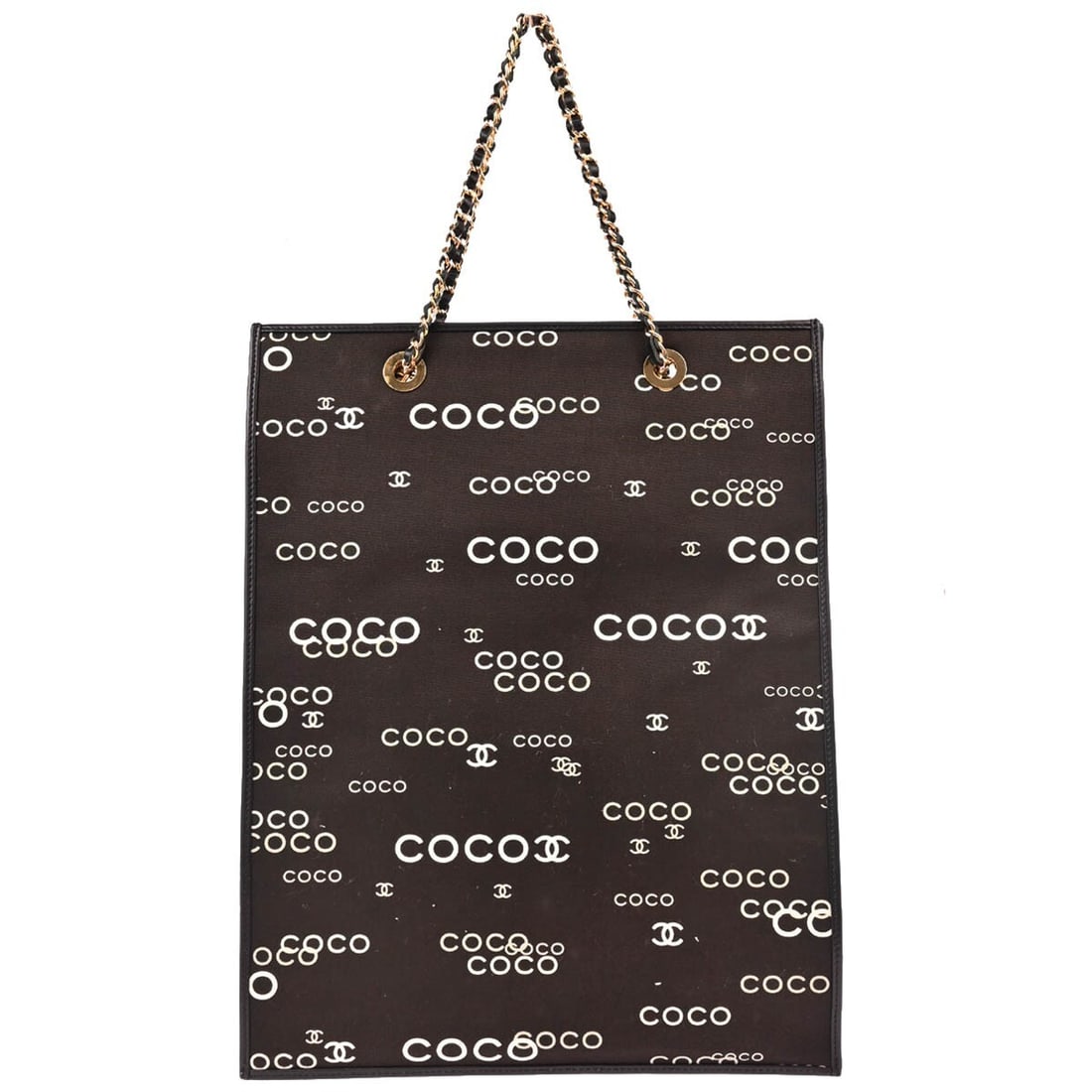 CHANEL COCO Canvas Tote Bag Black Double Handle: CHANEL COCO Canvas Tote Bag Black Double Handle This Chanel tote handbag is crafted in black canvas with a medium size and double handles. It features a canvas lining, black handle/strap color, and wa