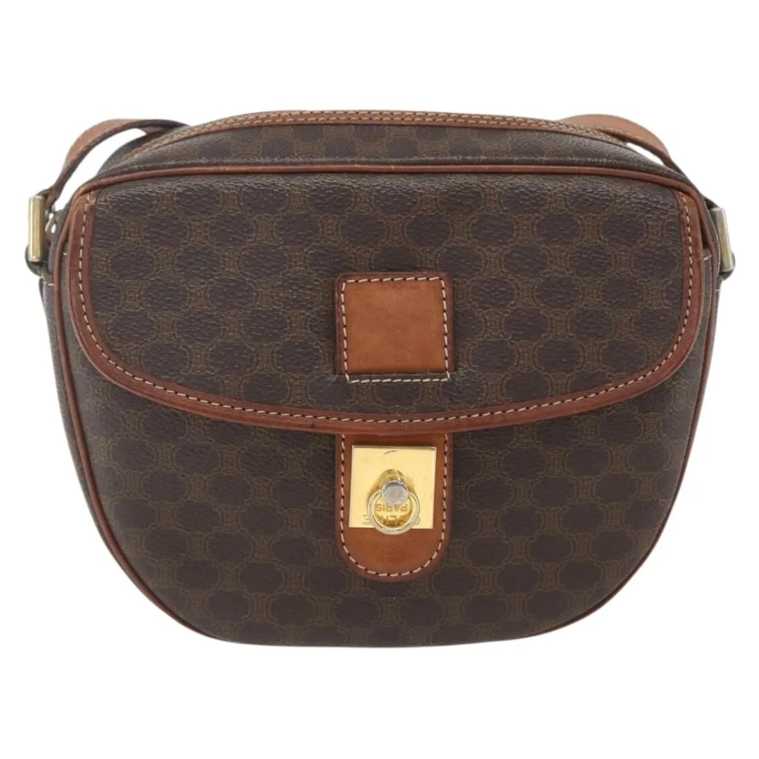 Celine Vintage Macadam Shoulder Bag Brown Canvas Leather: Celine Vintage Macadam Shoulder Bag Brown Canvas Leather This vintage Celine Macadam shoulder bag is crafted from brown canvas with leather accents, designed for women. It features a compact size suit