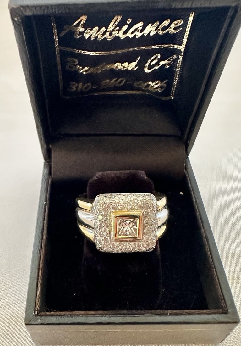 Stunning French 18K Multi-Tone Gold Diamond Ring Size 7.25: Stunning French 18K Multi-Tone Gold Diamond Ring Size 7.25 Introducing a stunning French ring crafted from 18K yellow and white gold, featuring exquisite diamond detailing. This pre-owned piece is a s