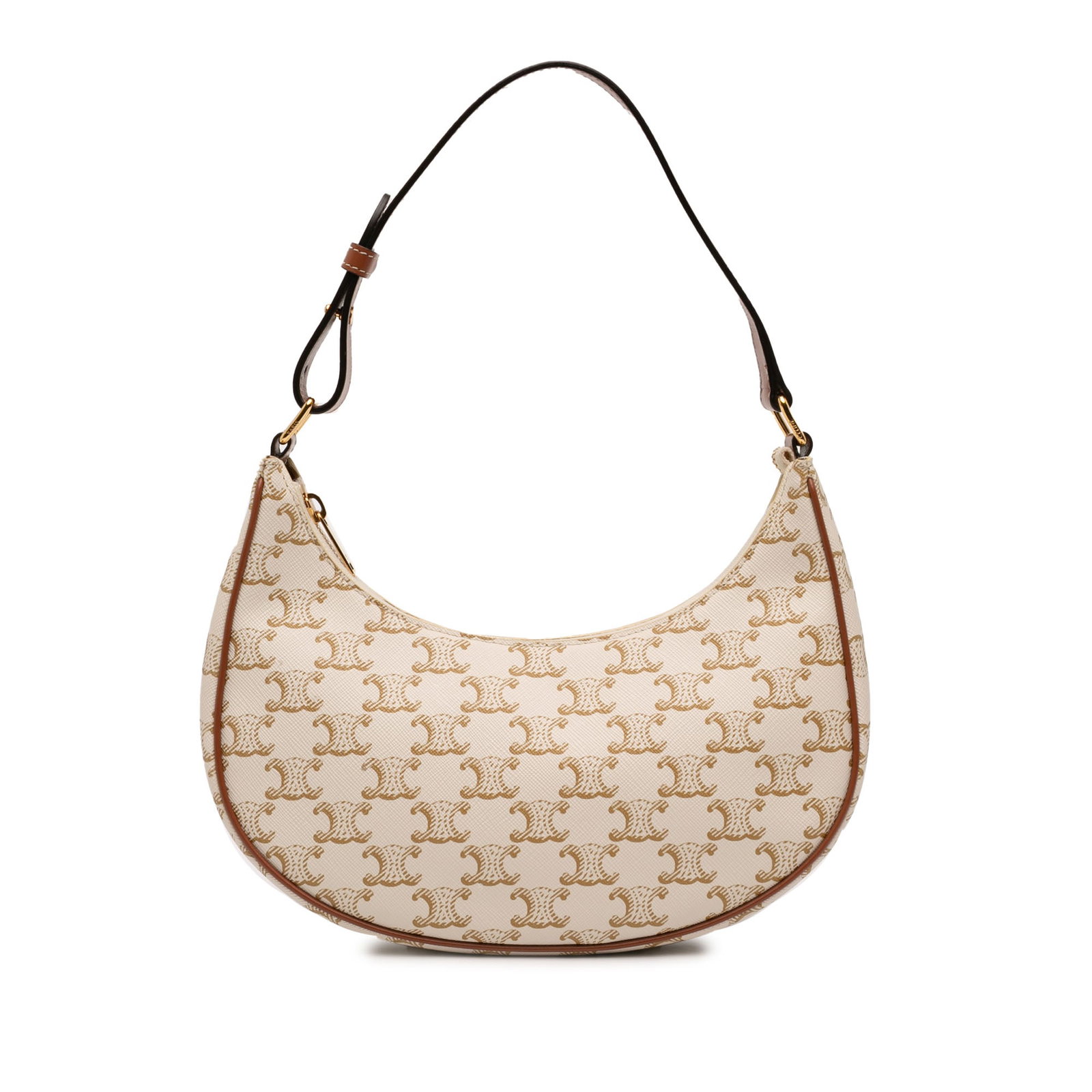 Celine Ava Triomphe coated canvas shoulder bag with leather trim: Celine Ava Triomphe coated canvas shoulder bag with leather trim Celine Triomphe Ava shoulder bag in brown coated canvas with leather trim. This shoulder bag features an adjustable flat leather strap,