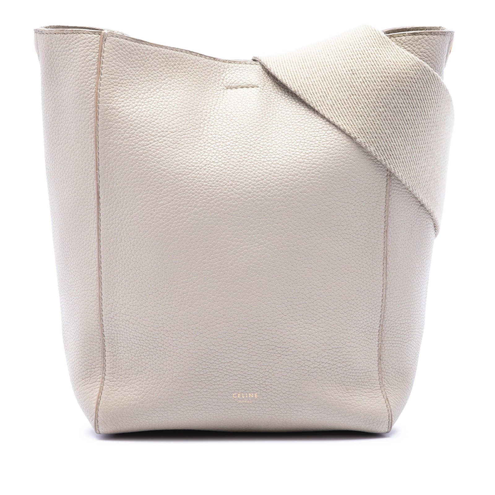 Celine Seau Sangle Small Grained Calfskin Bucket Bag Brown: Celine Seau Sangle Small Grained Calfskin Bucket Bag Brown Celine Small Soft Grained Calfskin Seau Sangle Bucket Bag in brown leather with a flat canvas strap, open top with hook closure, and an inter