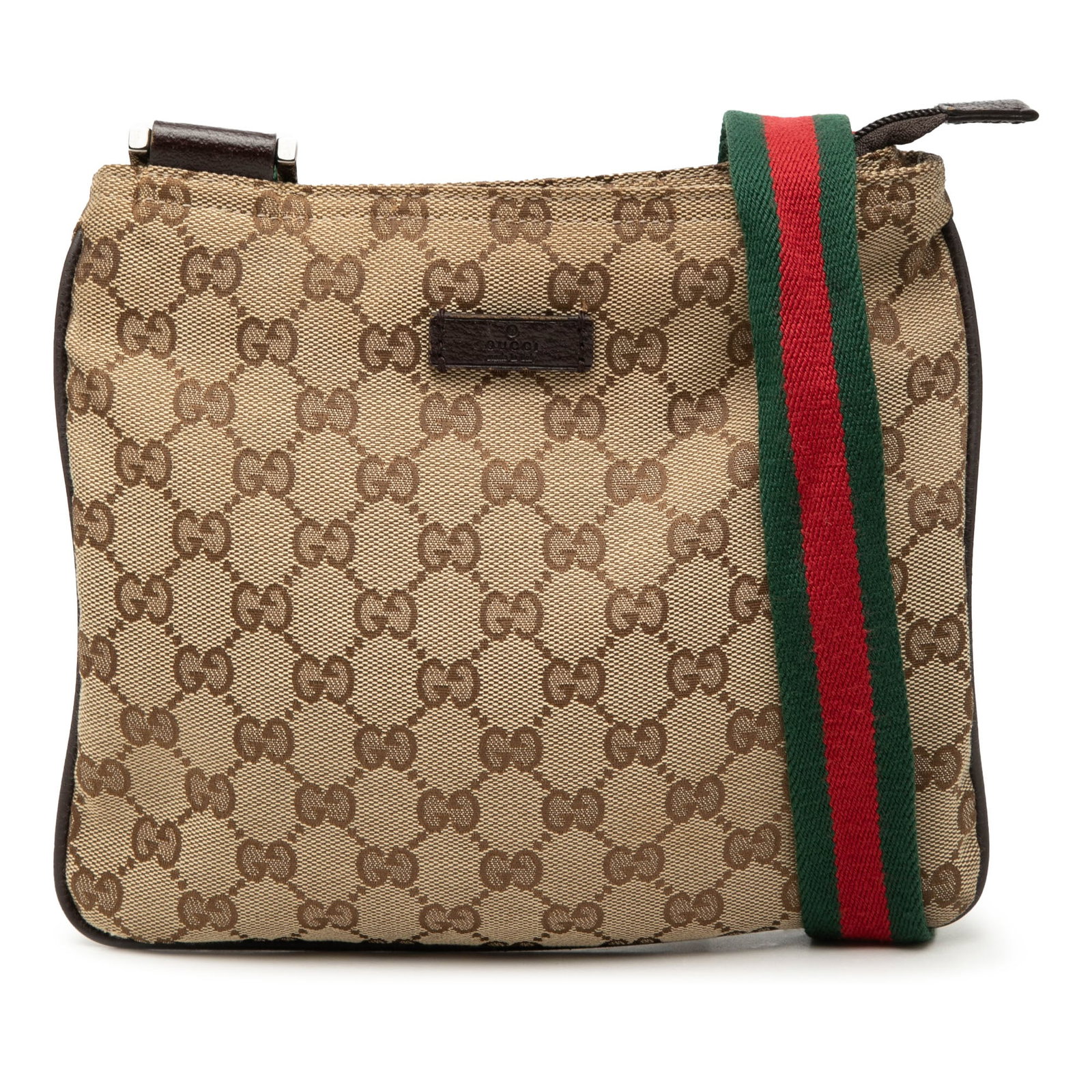Gucci GG Canvas Beige Crossbody Bag: Gucci GG Canvas Beige Crossbody Bag This Gucci GG Canvas Web Crossbody bag features a beige canvas body complemented by an adjustable flat canvas web strap. The design includes a top zip closure for s