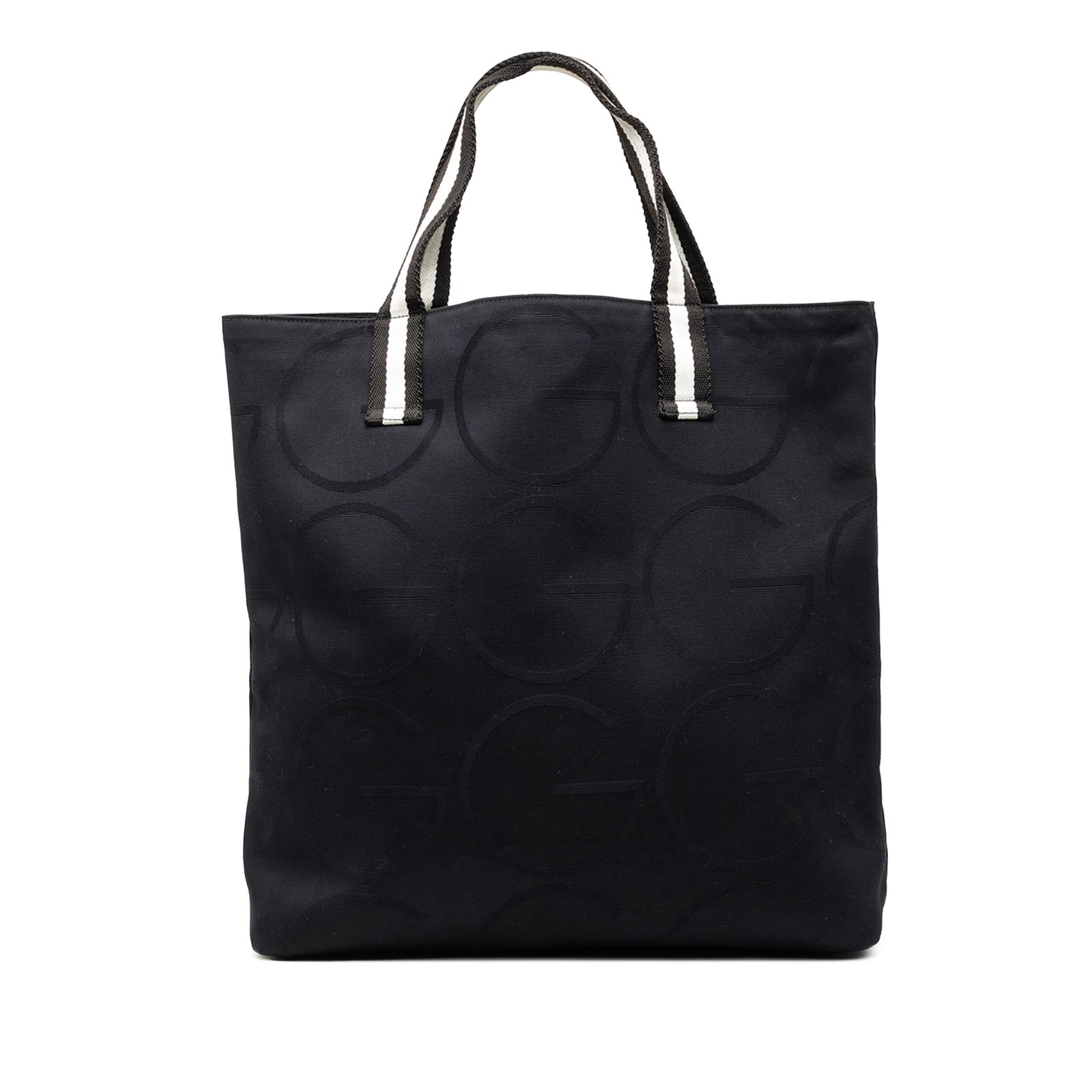 Gucci G Monogram Web Canvas Tote Bag Black: Gucci G Monogram Web Canvas Tote Bag Black Gucci Canvas G Monogram Web Tote in black fabric, made in Italy. This tote bag features a canvas body, flat web straps, an open top, and interior slip pocket