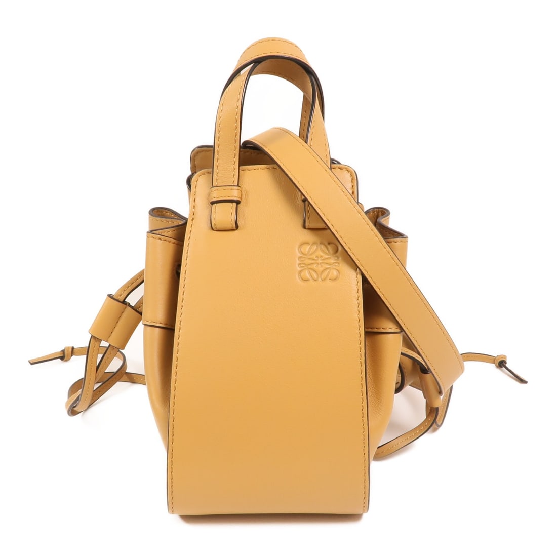 LOEWE Mini Hammock 2 Way Shoulder Bag Brown Calfskin: LOEWE Mini Hammock 2 Way Shoulder Bag Brown Calfskin A LOEWE Mini Hammock 2 Way Shoulder Bag in brown calfskin (cowhide) leather. This women's regular-size bag is described as very good condition (AB)
